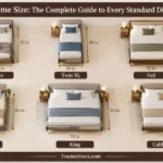 Bed frame sizes chart showing Twin, Twin XL, Full, Queen, King, and California King dimensions